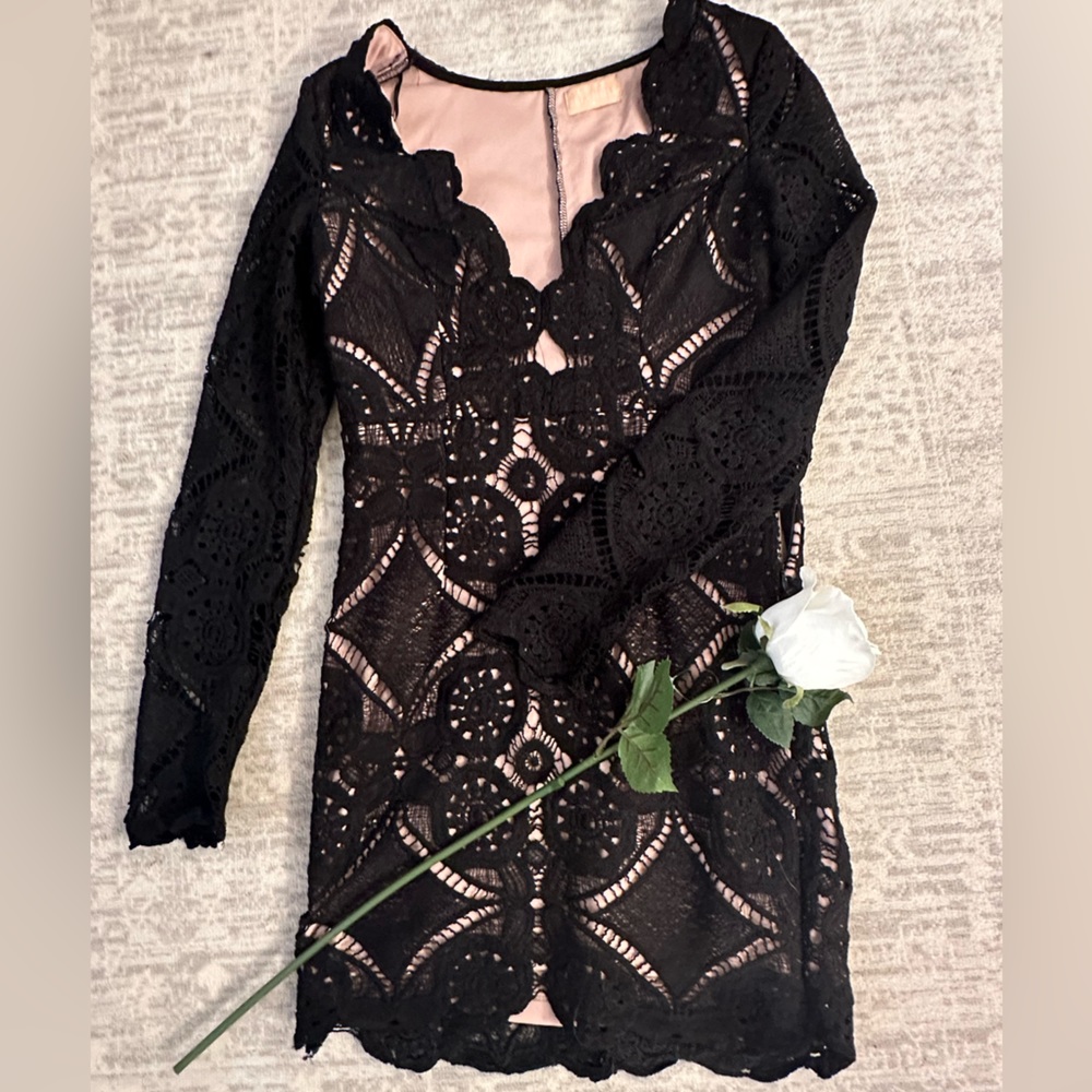 Lace black dress with nude underlay size 10UK